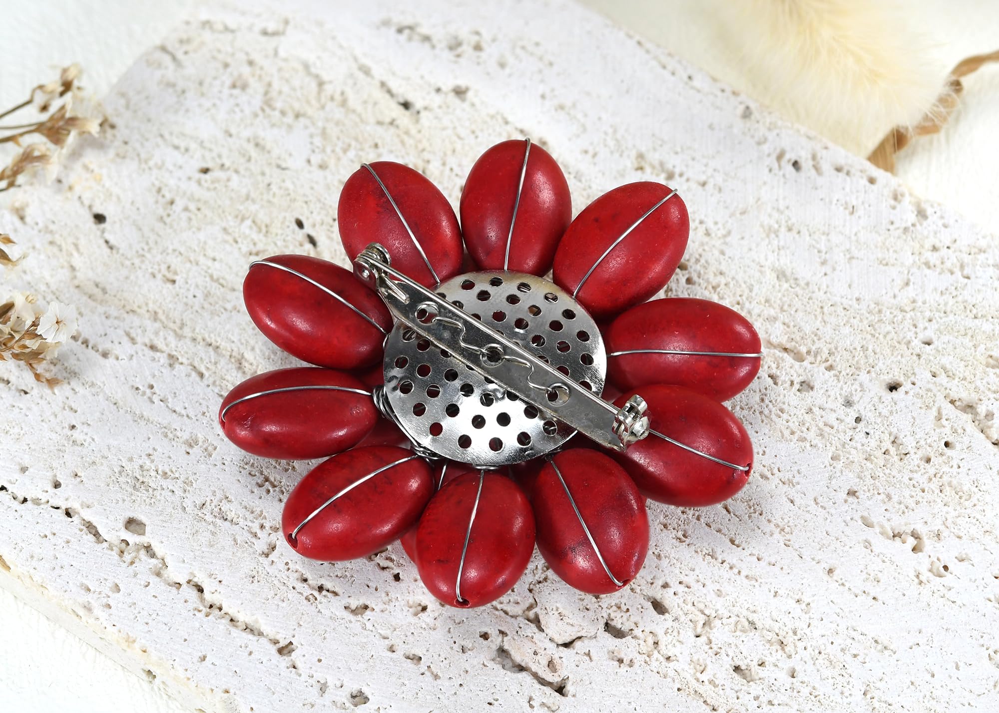 Unique Stylish Red Lotus Reconstructed Coral Stone Floral Brooch Pin for Women | Fashion Jewelry Accessory | Perfect for Weddings, Parties & Special Occasions