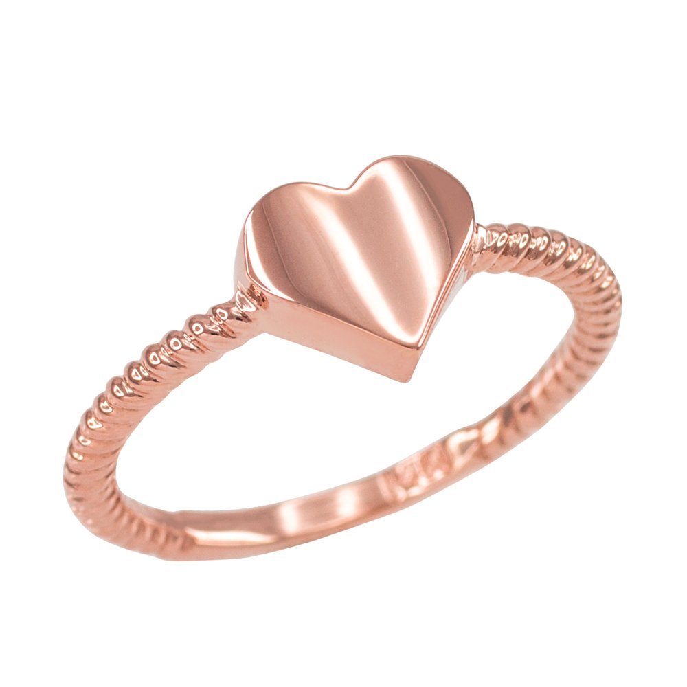 10k Rose Gold Twisted Rope Heart Ring for Women - High Polish Elegant Jewelry Gift for Valentine's Day, Anniversary & Special Occasions