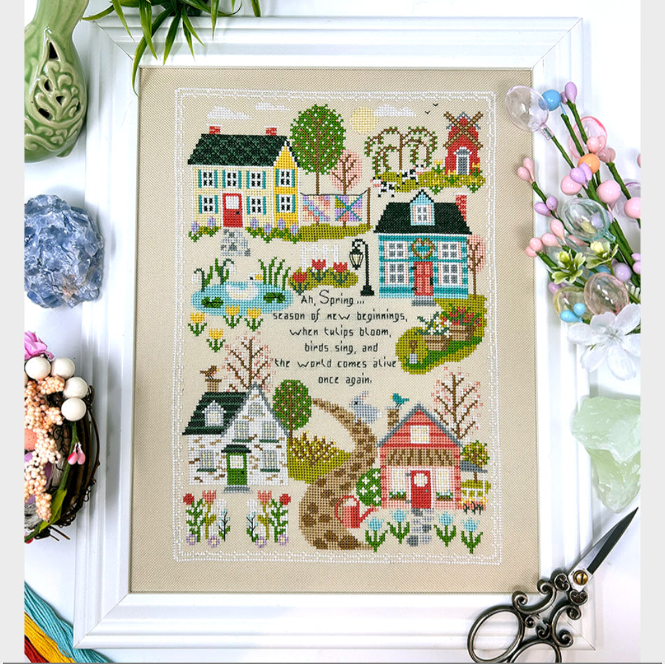 Spring Traditions Cross Stitch Pattern Kit - Floral Embroidery Design for DIY Home Decor, Wall Art & Gift Making