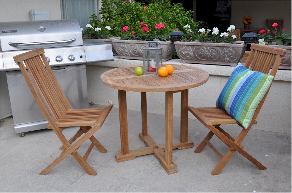 Anderson Teak SET-209 Bristol 3-Piece Outdoor Dining Set with Straight Legs - Perfect for Patio, Garden, and Backyard Entertaining