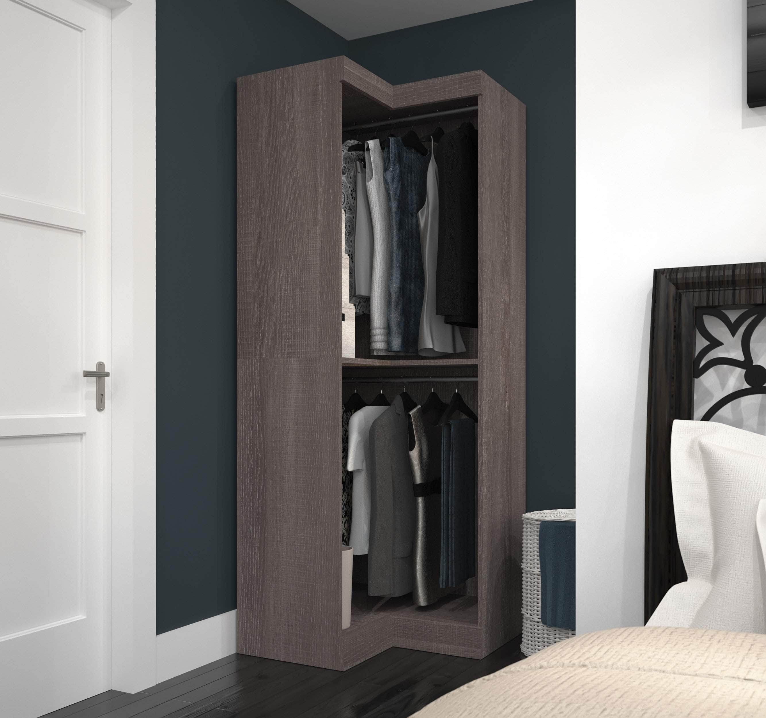 33W Corner Closet Organizer - Space Saving Storage Shelf for Bedroom, Bathroom & Laundry Room - Bark Grey Finish - Perfect for Small Spaces & Home Organization