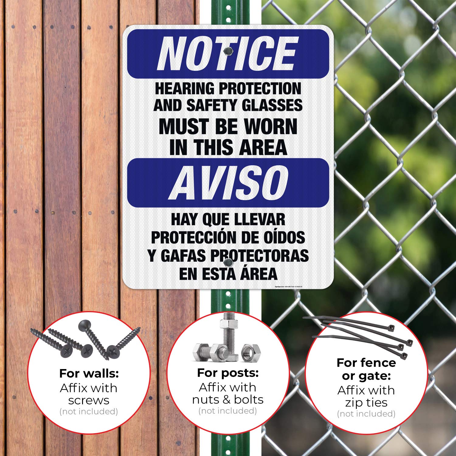 OSHA Compliant Bilingual Safety Sign - Hearing Protection & Safety Glasses Required in This Area | 24x30 Inch 3M EGP Reflective Aluminum Sign | Fade-Resistant for Indoor/Outdoor Use | Made in USA | Perfect for Construction Sites & Industrial Workplaces