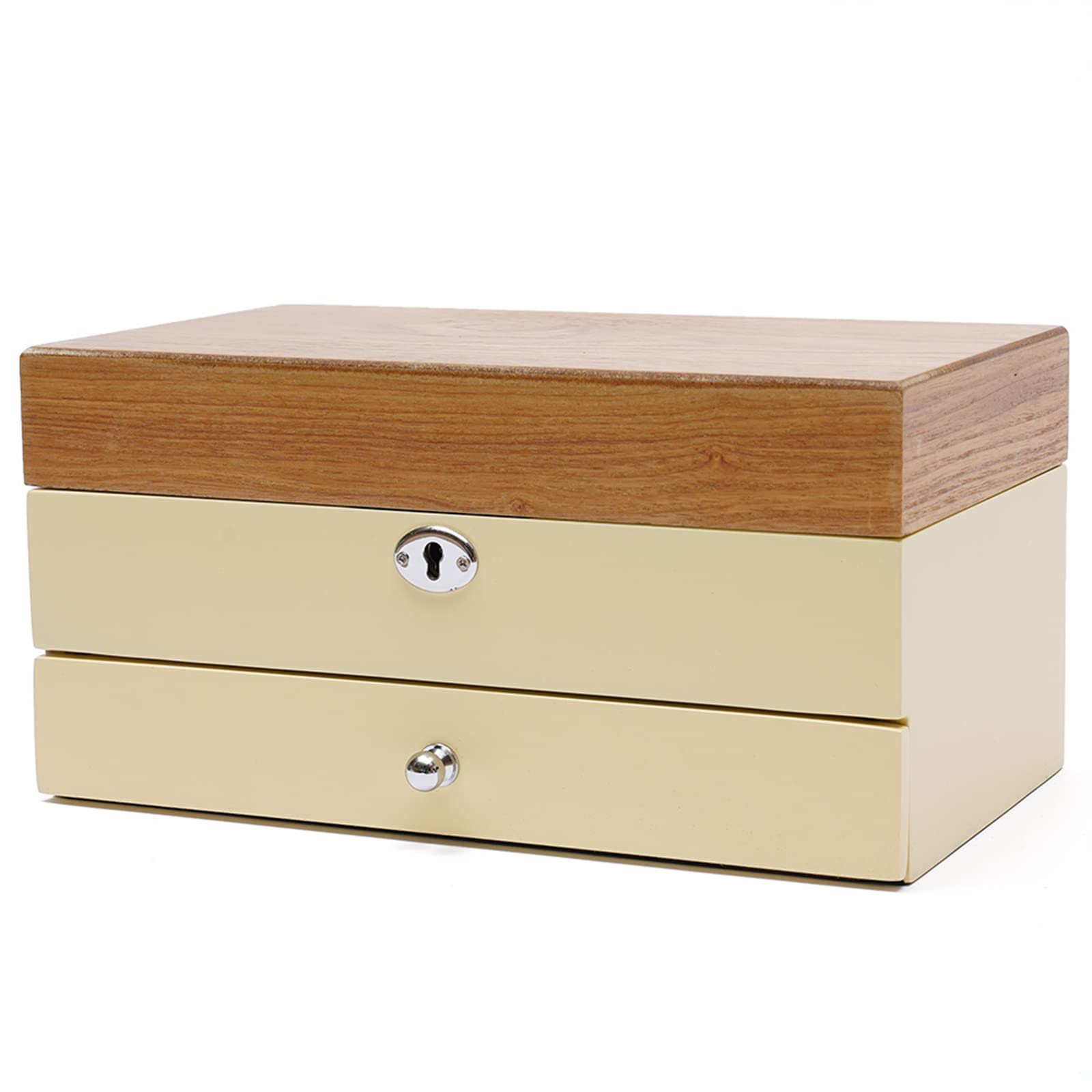 Large 3-Layer Wooden Jewelry Box with Mirror & Lock - Jewelry Organizer for Rings, Earrings, Bracelets, Necklaces - Milk White Storage Case for Bedroom, Dresser & Travel