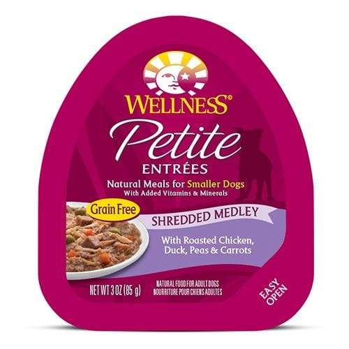Wellness Small Breed Petite Entrees Roasted Chicken, Duck, Peas & Carrot Shredded Medley Wet Dog Food 3oz - Grain-Free, High-Protein Meal for Toy & Mini Dogs - Perfect for Senior Dogs or Puppies with Sensitive Stomachs