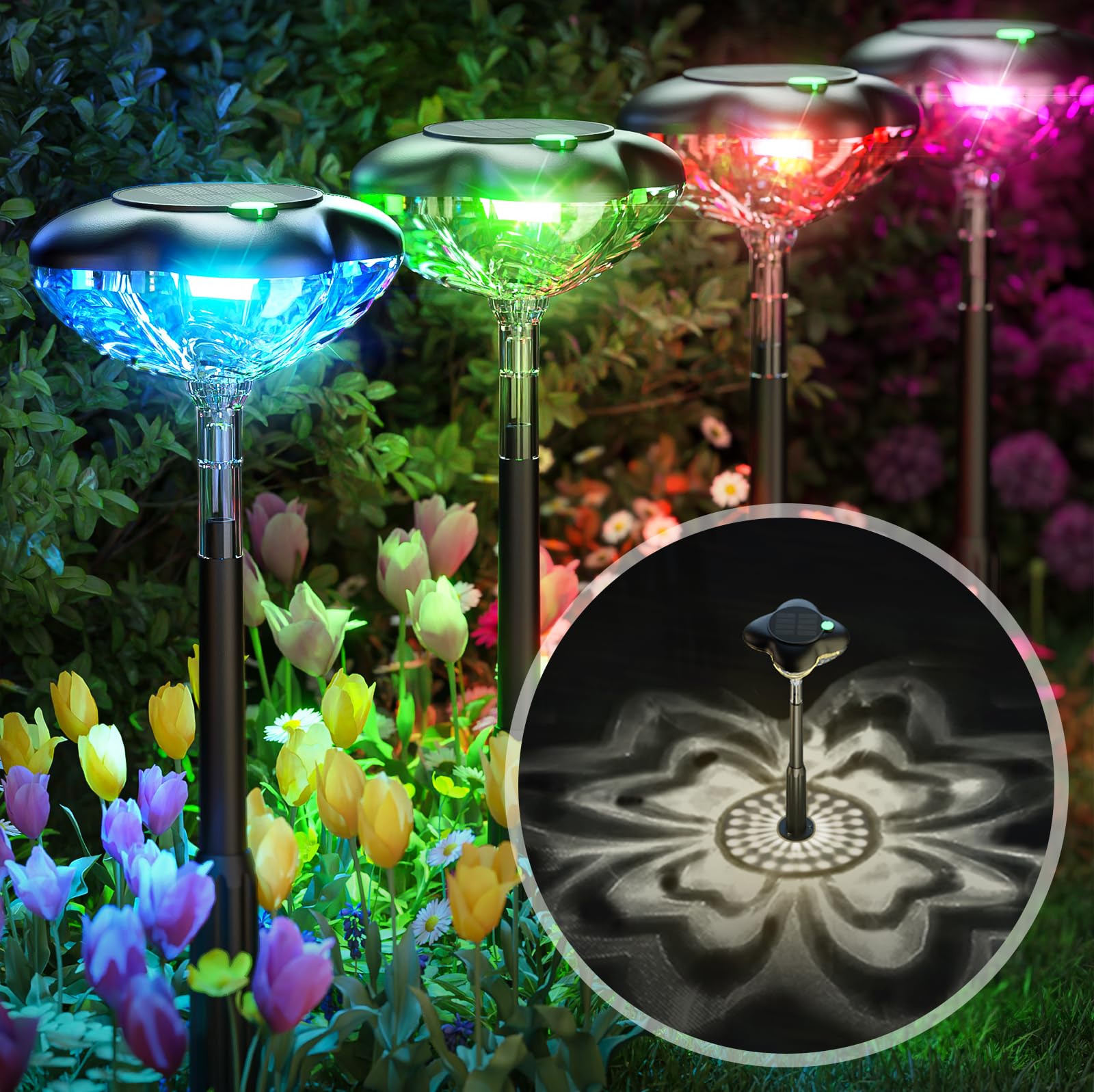 6 Pack Solar Pathway Lights Outdoor - Waterproof Garden Lights with 3 Modes (Clover Design) for Yard, Lawn & Walkway - Solar Powered Landscape Lighting Lasts 14 Hours - Perfect for Patio, Driveway & Backyard Decoration