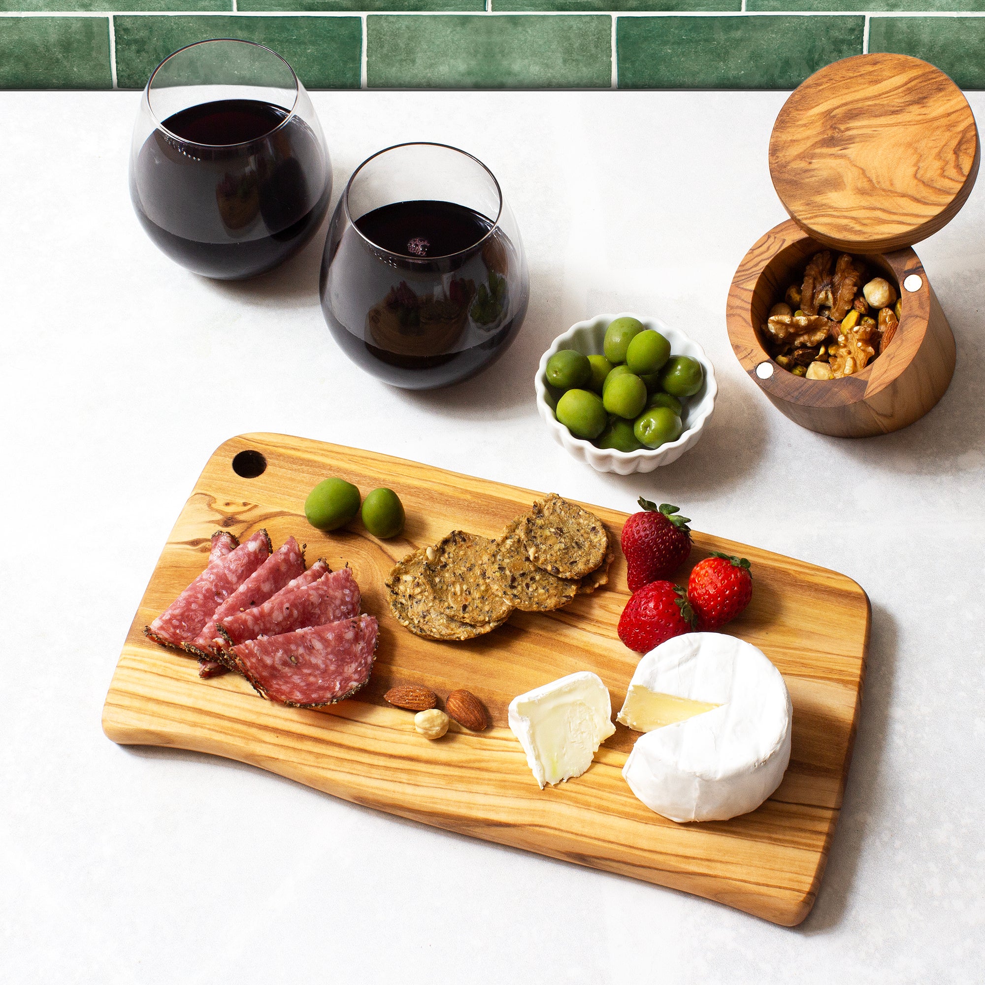 Premium Olive Wood Cutting Board & Serving Tray - Handcrafted Natural Wood Charcuterie Board for Cheese, Bread & Charcuterie - Perfect for Kitchen, Dining & Entertaining Gifts