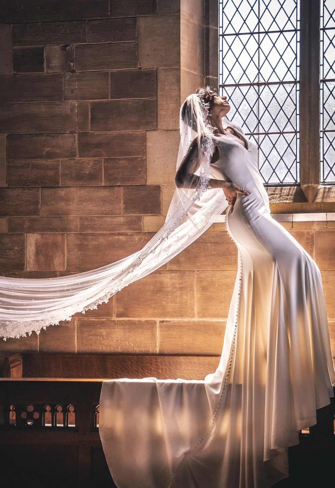 Elegant Single Tier Cathedral Length Wedding Veil in Ivory - Lace Edge & Scattered Pearls for Bridal Gowns | Perfect for Church Weddings, Formal Ceremonies & Romantic Photography