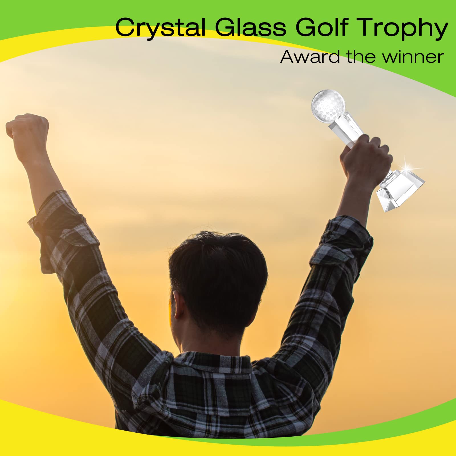 Meooeck 2 Pack 9x2.8 Inch Crystal Glass Trophy Award with Gift Box - Large Tournament Prize, Glass Paperweight, Desktop Decor for Golf, Office, Sports Events & Achievement Celebrations