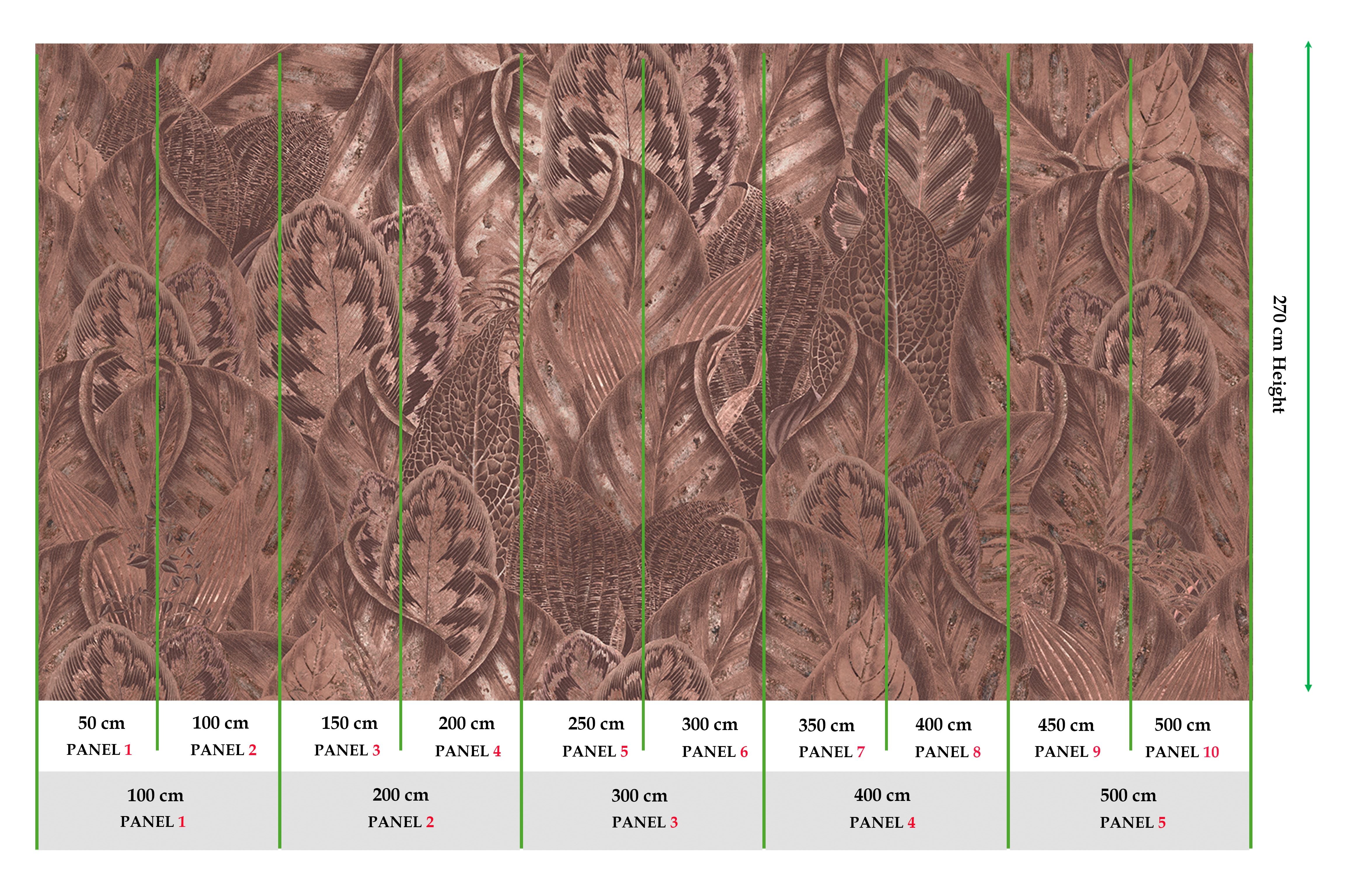 Copper Vibrant Leafy Collage Mural Wallpaper M2557 - Nature-Inspired Peel & Stick Wall Decor for Living Room, Bedroom, or Office