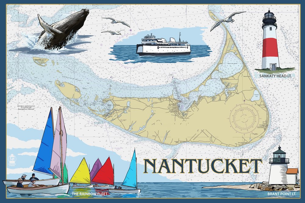 Nantucket MA Nautical Chart - 24x36 Premium Metal Wall Art, Aluminum Decor for Coastal & Beach House, Office, Bar, Restaurant - Gallery Quality Maritime Map for Home & Commercial Spaces