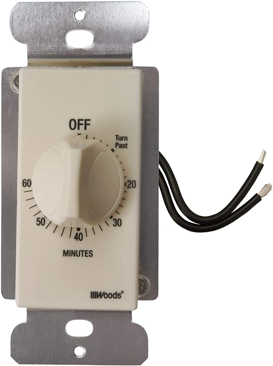 Woods 59718 In-Wall 60 Minute Spring Wound Timer - Light Almond Finish for Home Lighting Control | Perfect for Bathrooms, Bedrooms & Hallways