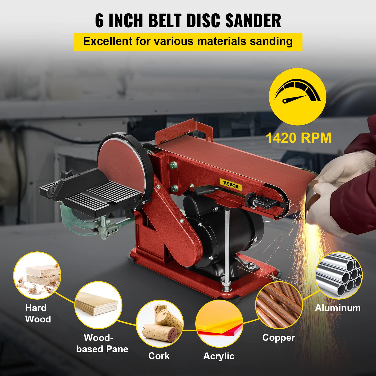 VEVOR 4 x 36 Inch Belt Sander & 6 Inch Disc Sander Combo - 375W Benchtop Sander with Dust Collection | Woodworking, Metal Sanding & DIY Projects | Powerful Bench Sander for Home Workshop & Professional Use