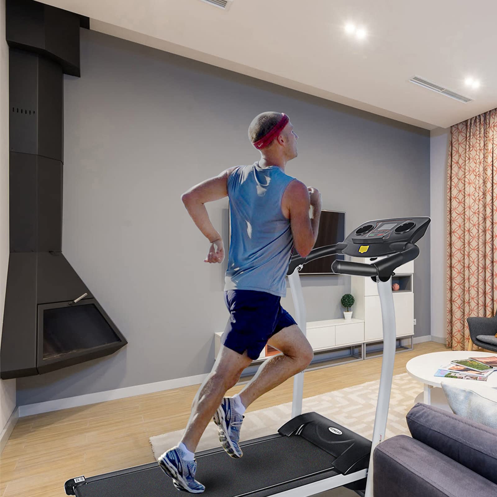 YSSOA High Performance Folding Treadmill - LCD Display Running Machine with Phone Holder | Compact Home Gym Equipment for Cardio Workout & Fitness Training | Perfect for Small Spaces, Apartments & Home Offices (White & Black)