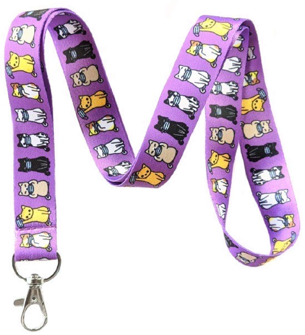 Cat with Mask Lanyard Keychain - Purple ID Badge Holder for Work, School & Events | Adjustable Neck Strap for Teachers, Nurses & Office Professionals