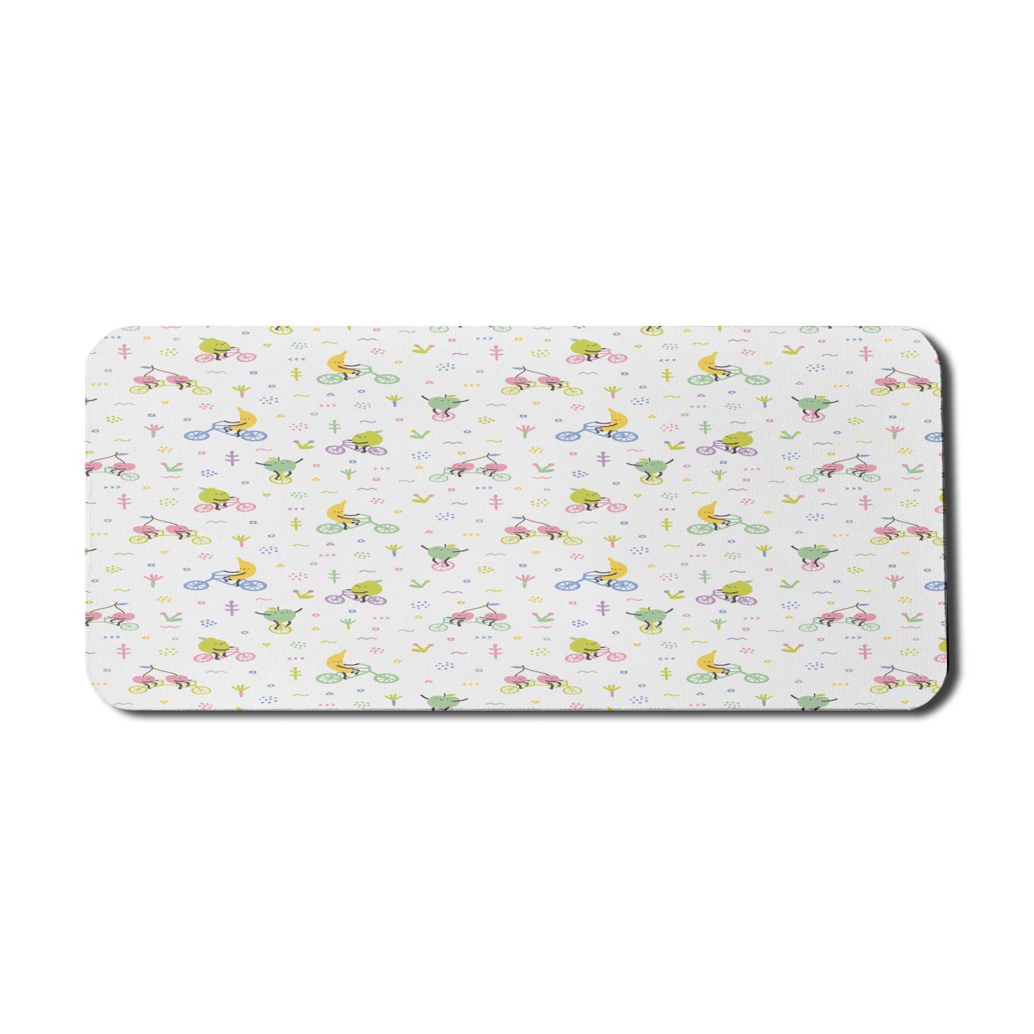 Ambesonne Cartoon Computer Mouse Pad - Whimsical Happy Fruits Riding Bicycles Design, Non-Slip Rubber Base, Extra Large 35