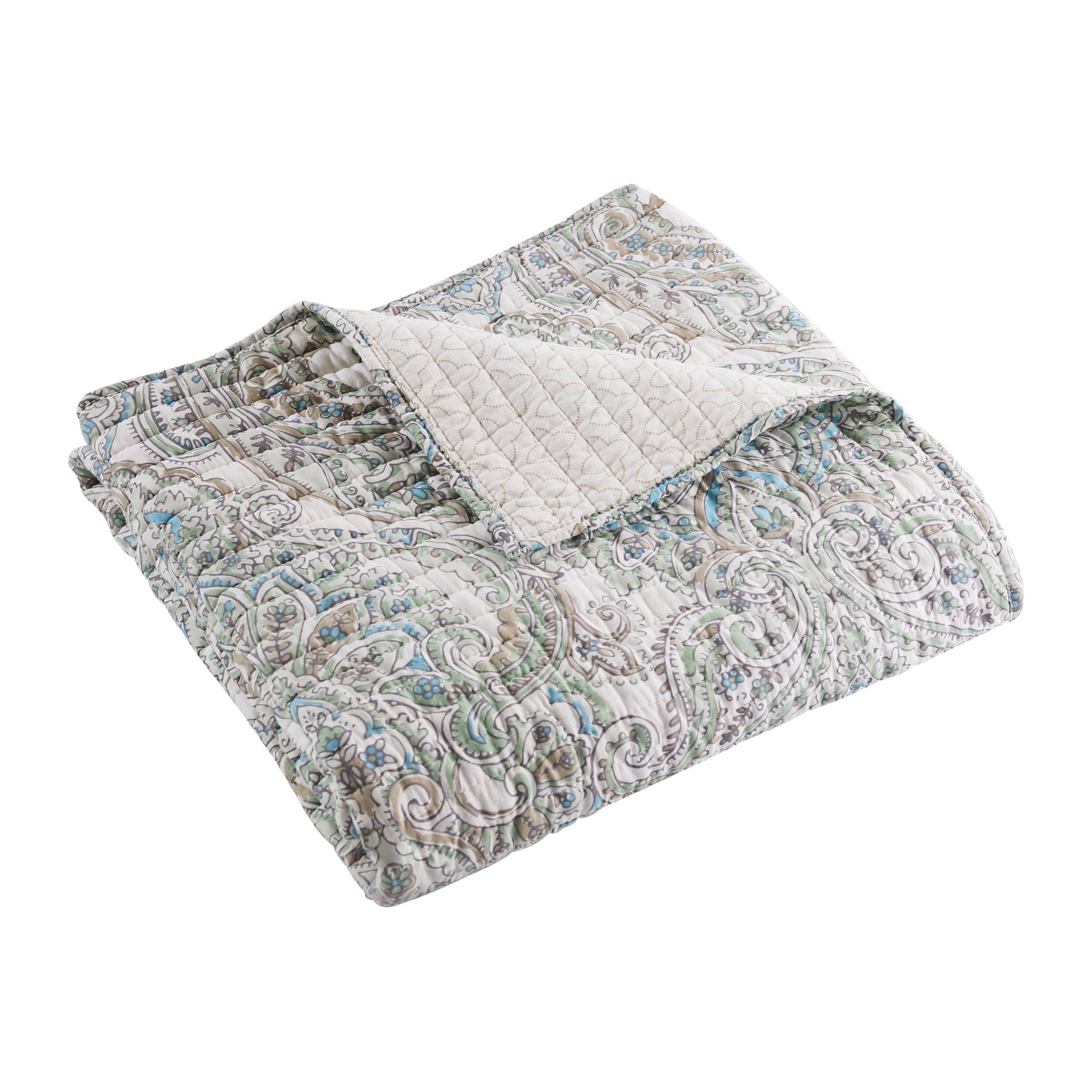 Assisi Mint Quilted Throw Blanket - Soft Lightweight Bedspread for Couch, Sofa & Bed - Cozy Home Decor for Living Room, Nursery or Gift