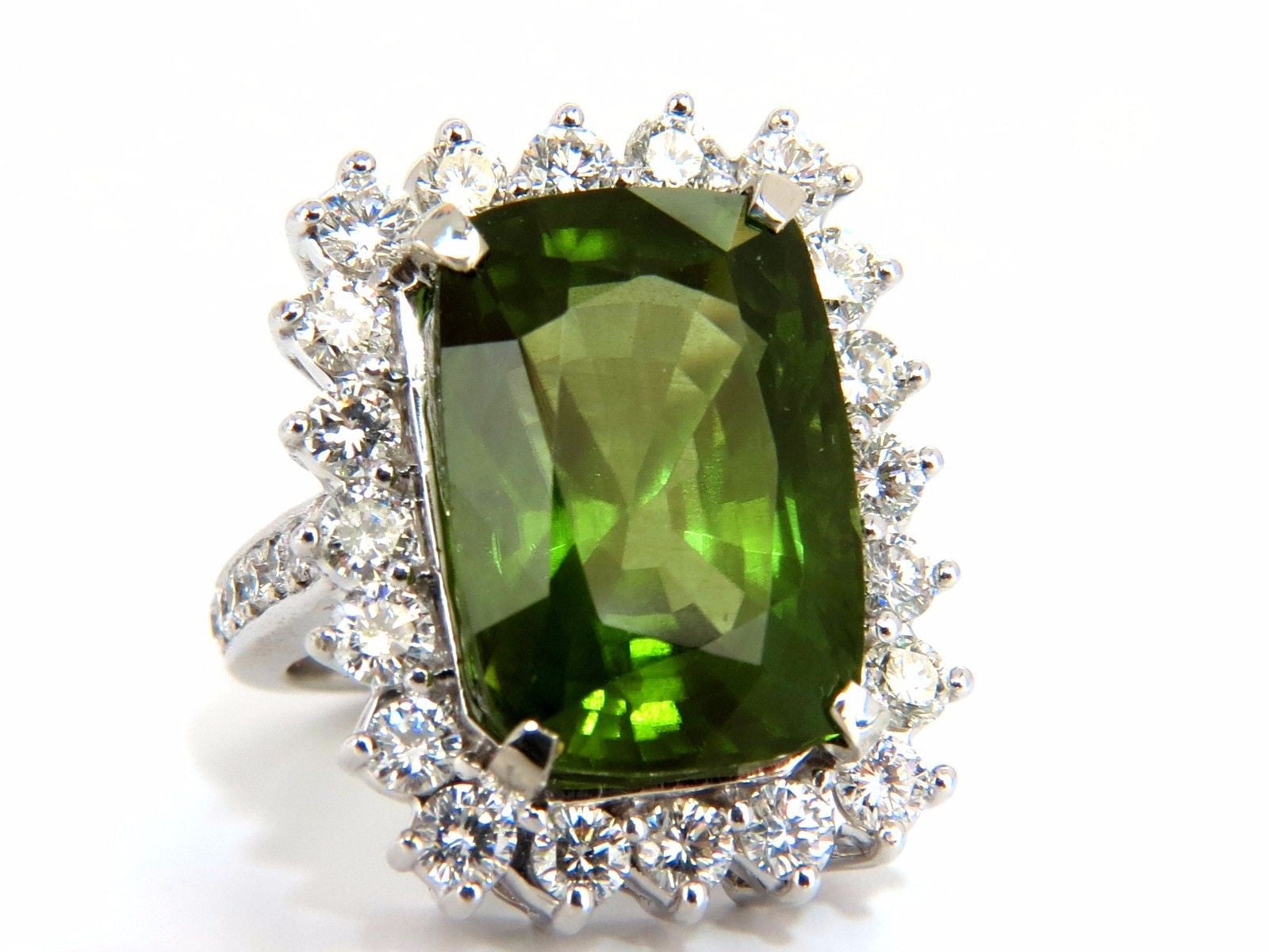 GIA Certified 18.58 Carat Natural Green Peridot Diamond Ring in 18K Gold - Elegant Engagement, Anniversary & Special Occasion Jewelry Gift