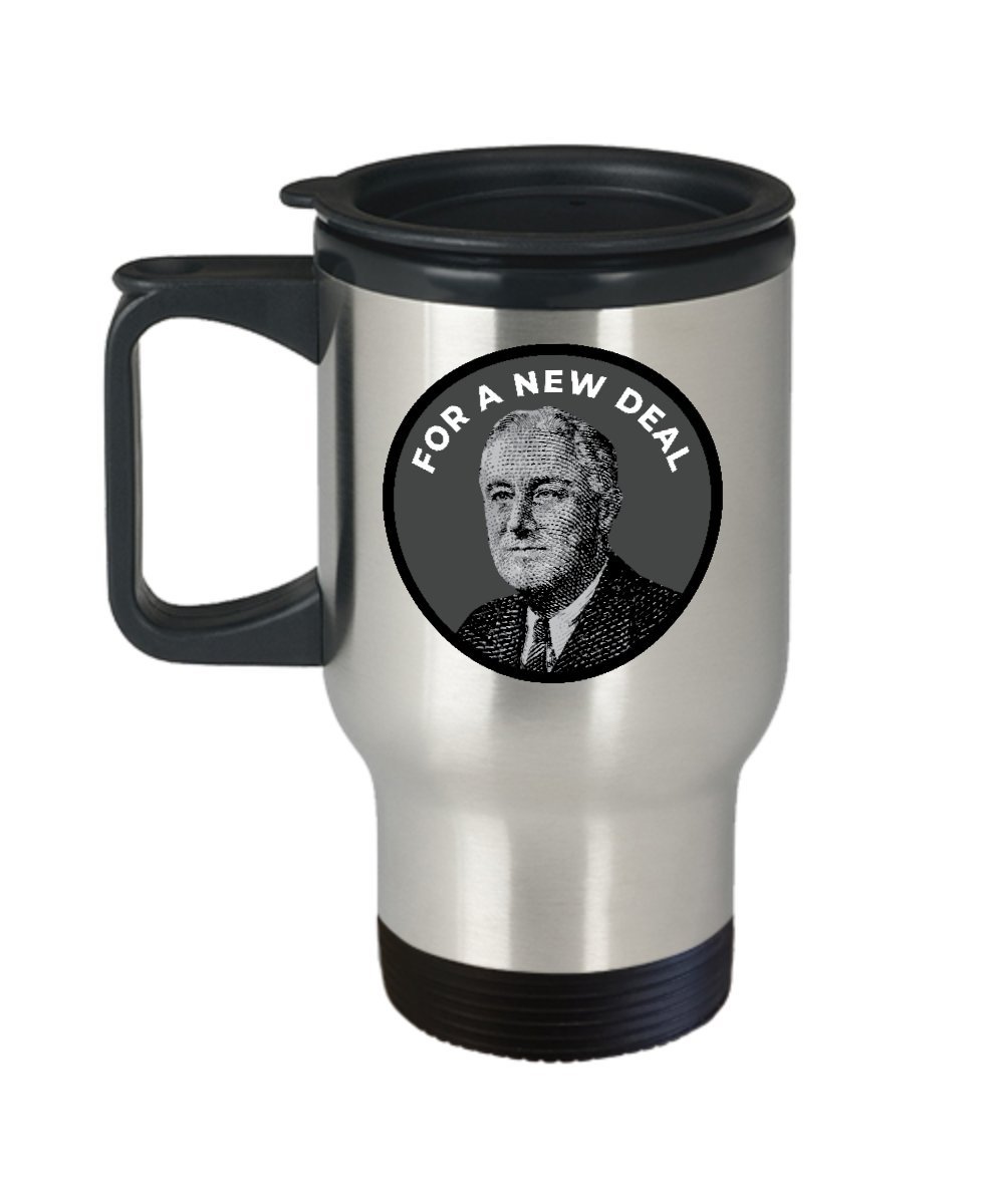 FDR New Deal Insulated Travel Mug - 16oz Stainless Steel Coffee Tumbler with Lid | Vintage Roosevelt New Deal Gift for History Buffs | Perfect for Commuting, Office Use & Historical Reenactments