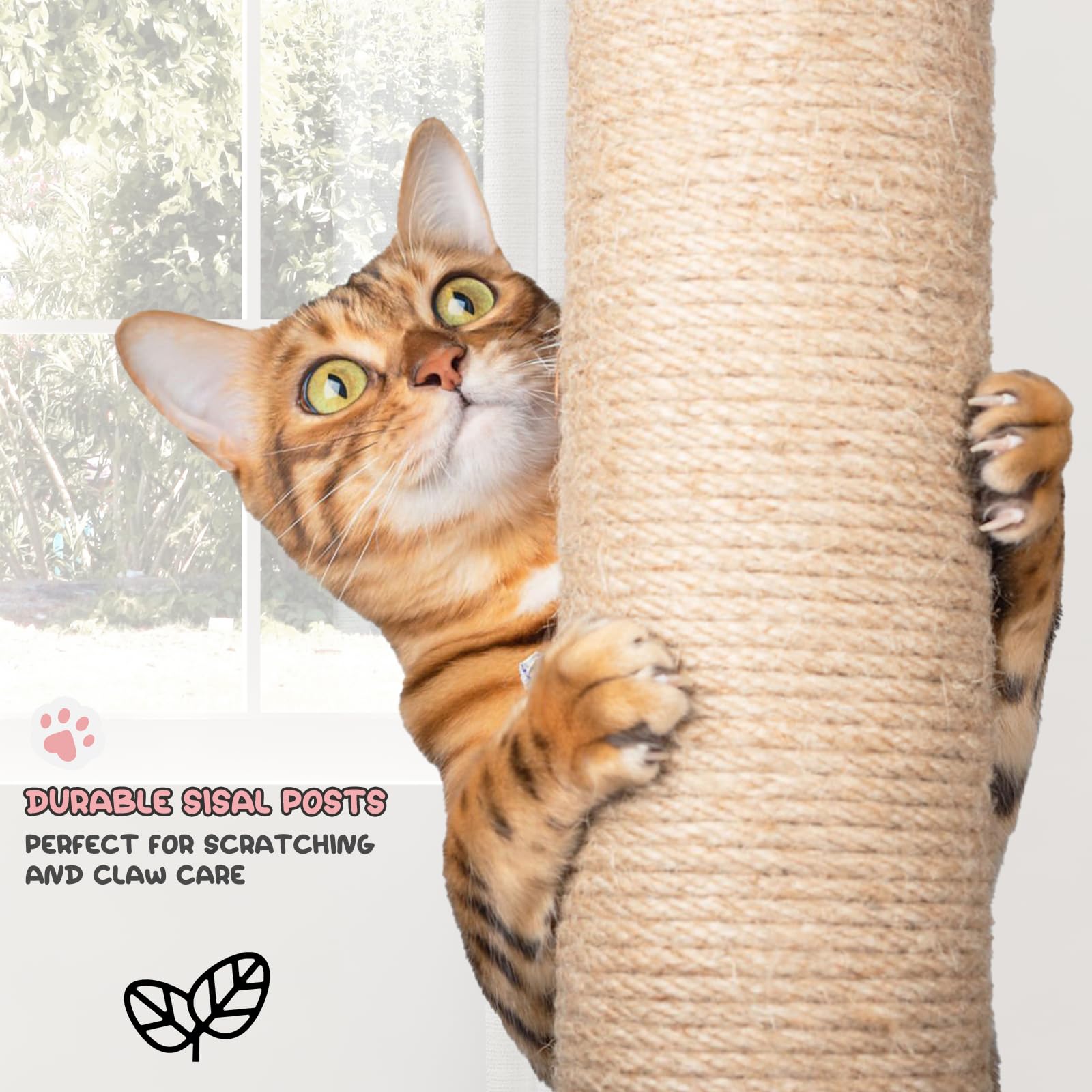**MoNiBloom 70-Inch Tall Cat Tree Tower with 2 Condos & Scratching Posts - Sturdy Cat Climbing Tower for Indoor Cats, Light Grey - Perfect for Play, Rest & Scratching in Small Spaces**