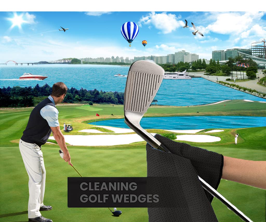 Premium Golf Club Groove Cleaning Brush & Microfiber Waffle Pattern Towel Set - Stainless Steel Club Head Sharpener - Essential Golf Club Cleaning Kit for Professional & Amateur Golfers - Perfect for Driving Range, Course Maintenance & Equipment Care