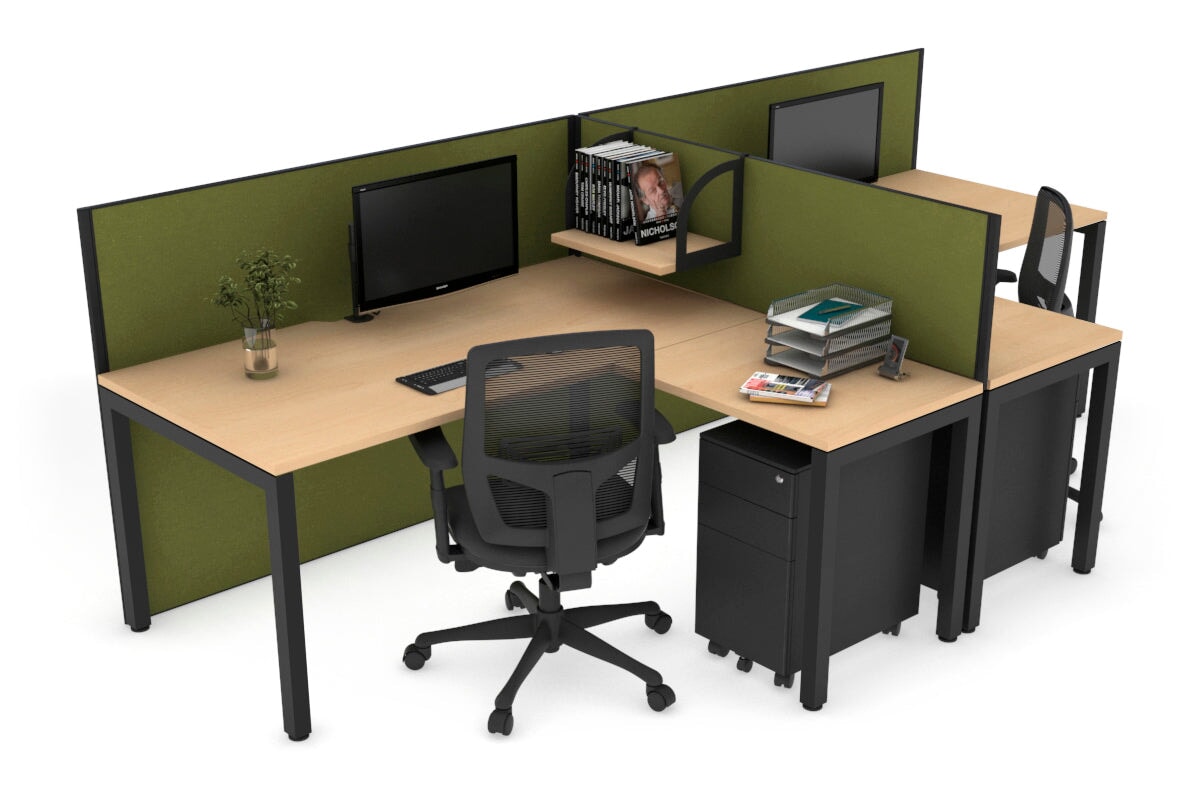 Quadro Square Legs 2-Person Corner Workstation - T-Shaped Office Desk [1400L x 1800W with Cable Management] | Perfect for Home Office & Collaborative Workspaces