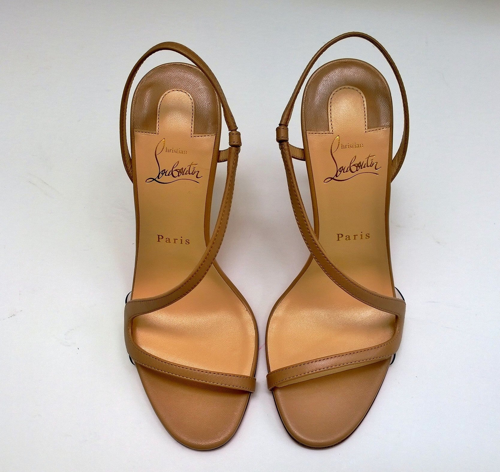 Christian Louboutin Rosalie 100mm Slingback Heels in Warm Beige Nude Leather - Elegant Women's Dress Sandals for Weddings, Parties & Evening Events