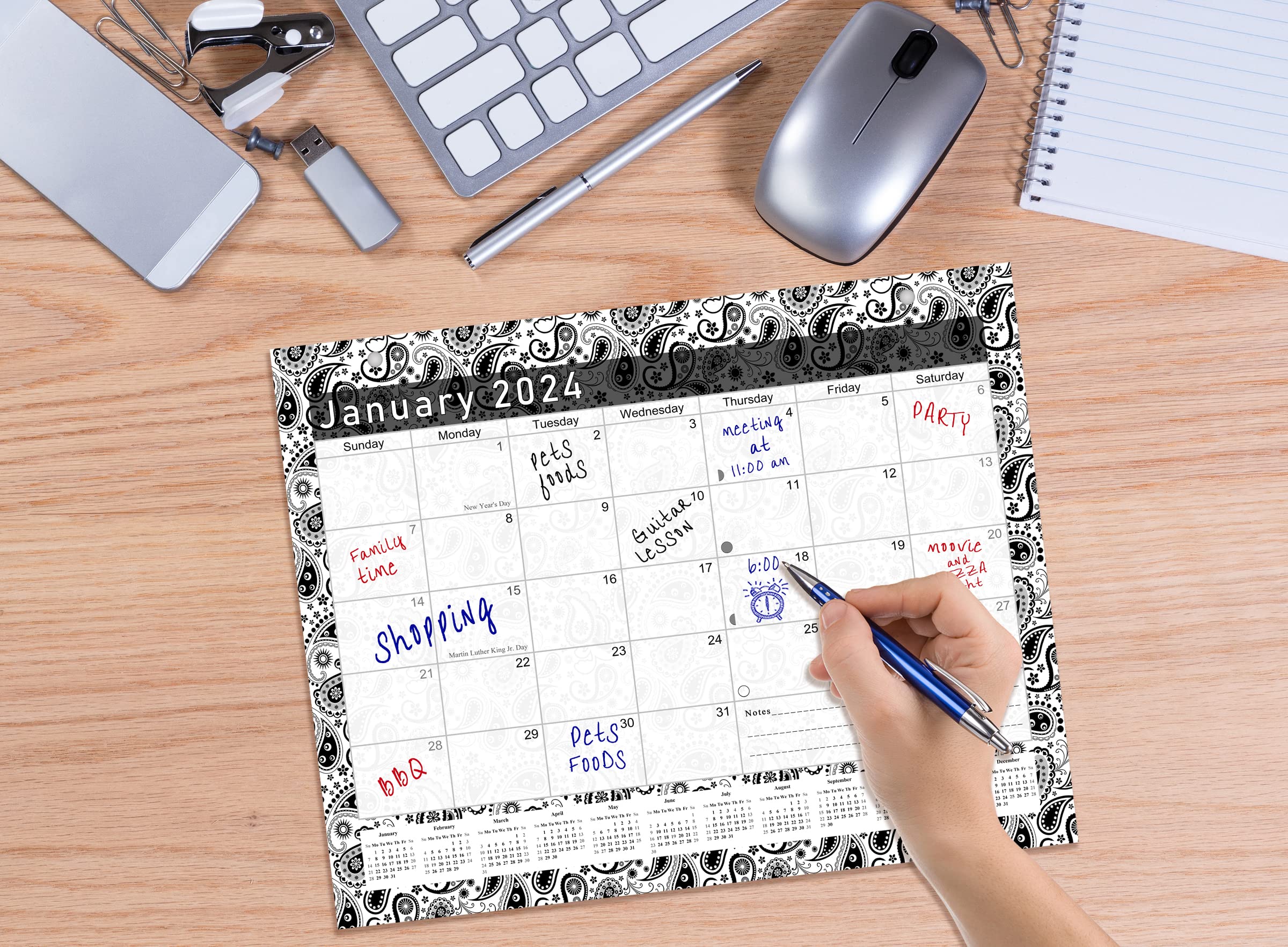 2024-2025 18-Month Magnetic & Desk Calendar Planner - Black & White Paisley Design (Edition #011) - Perfect for Office, Home, School & Gift Giving