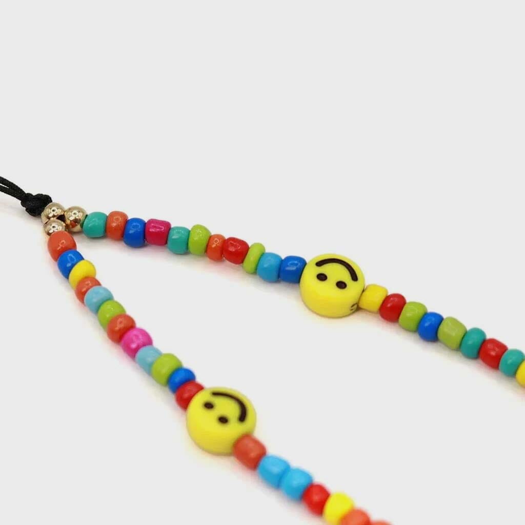 Mini Beaded Smiley Phone Charm - Cute Beaded Keychain for Phone, Bag & Keys - Perfect for Gifts, DIY Jewelry & Accessories