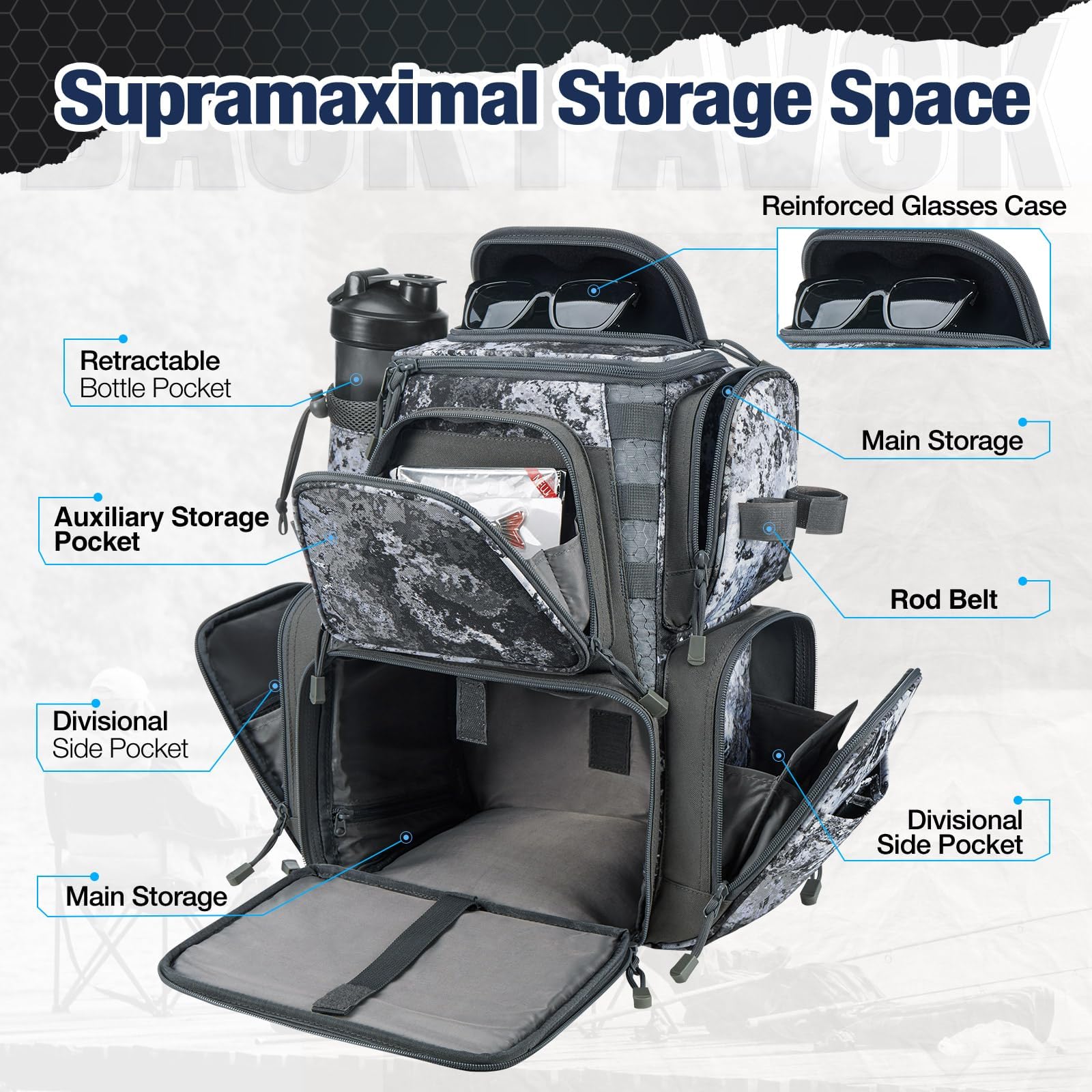 Piscifun Fishing Tackle Backpack with 4 Removable Trays - Large Waterproof Fishing Gear Storage Bag with Rain Cover - Perfect for Bass, Trout & Saltwater Fishing Trips