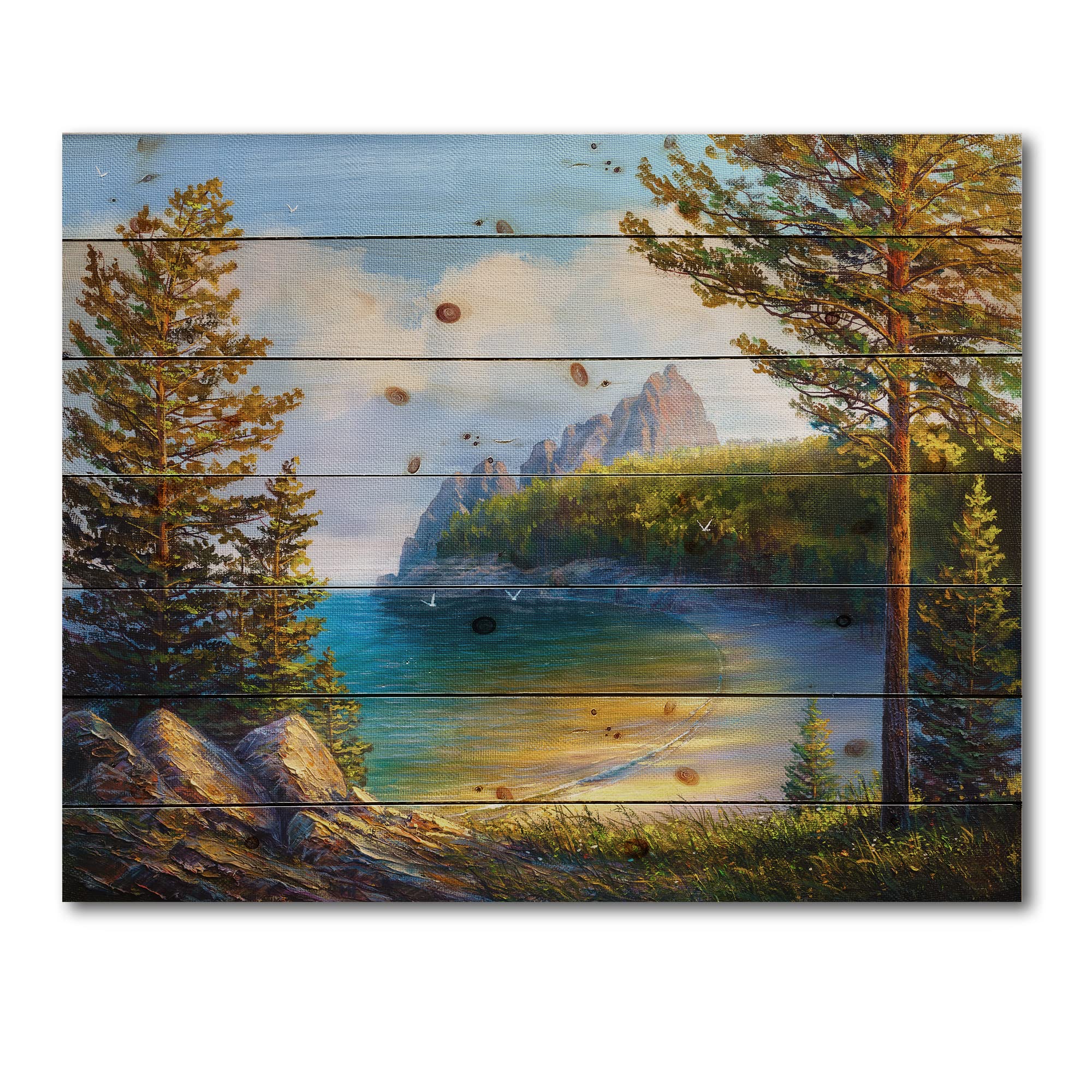 Morning Sun By The Wild Beach Nautical Wood Wall Art - Coastal Home Decor, Large Pine Wood Wall Panel with Green Printed Design - Perfect for Living Room, Bedroom, or Beach House Decoration