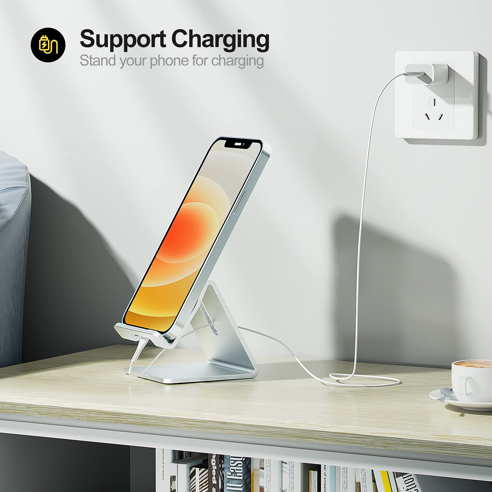 Premium Aluminum Phone Stand Holder - Universal Dock Cradle for iPhone 14/13/12/11 Pro/XS/XR/8/7/6 & Nintendo Switch - Stylish Silver Office Desk Accessory | Perfect for Work, Gaming & Video Calls