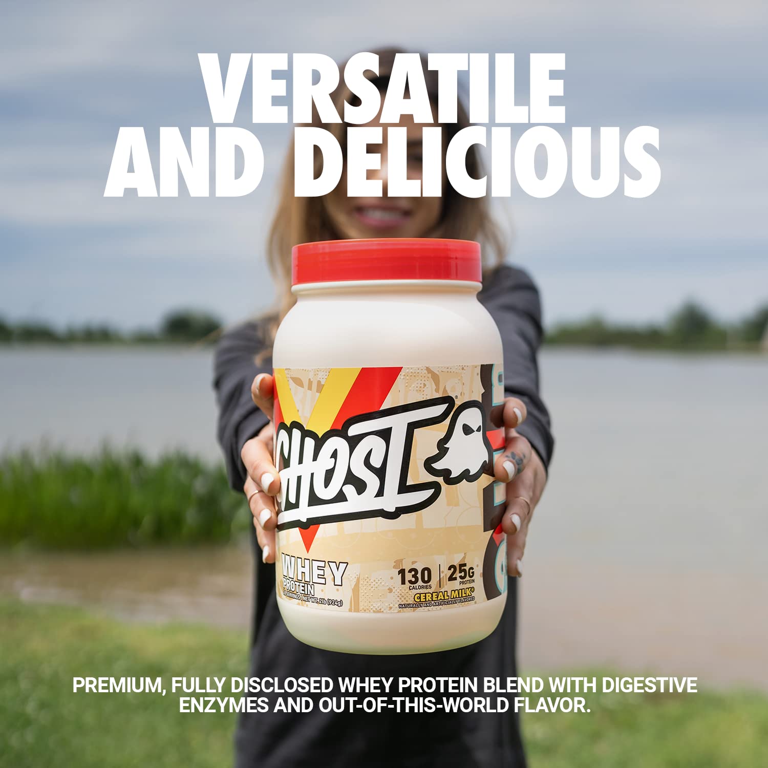 GHOST Whey Protein Powder, Cereal Milk Flavor - 2LB Tub, 25G Protein per Serving - Premium Whey Protein Isolate, Concentrate & Hydrolyzed Blend - Post Workout Recovery, Muscle Building - Soy Free, Gluten Free - Perfect for Gym, Fitness & Healthy Lifestyle