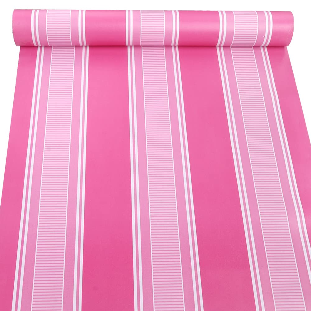 PoetryHome Self-Adhesive Vinyl Wallpaper - Rose & Pink Stripe Peel and Stick Shelf Liner for Walls, Nursery, Girls Bedroom, Cabinets, Dresser Drawers | Removable Waterproof Decal (17.7x117 Inches) | Perfect for DIY Home Decor, Furniture Upcycling & Kids Room Makeover