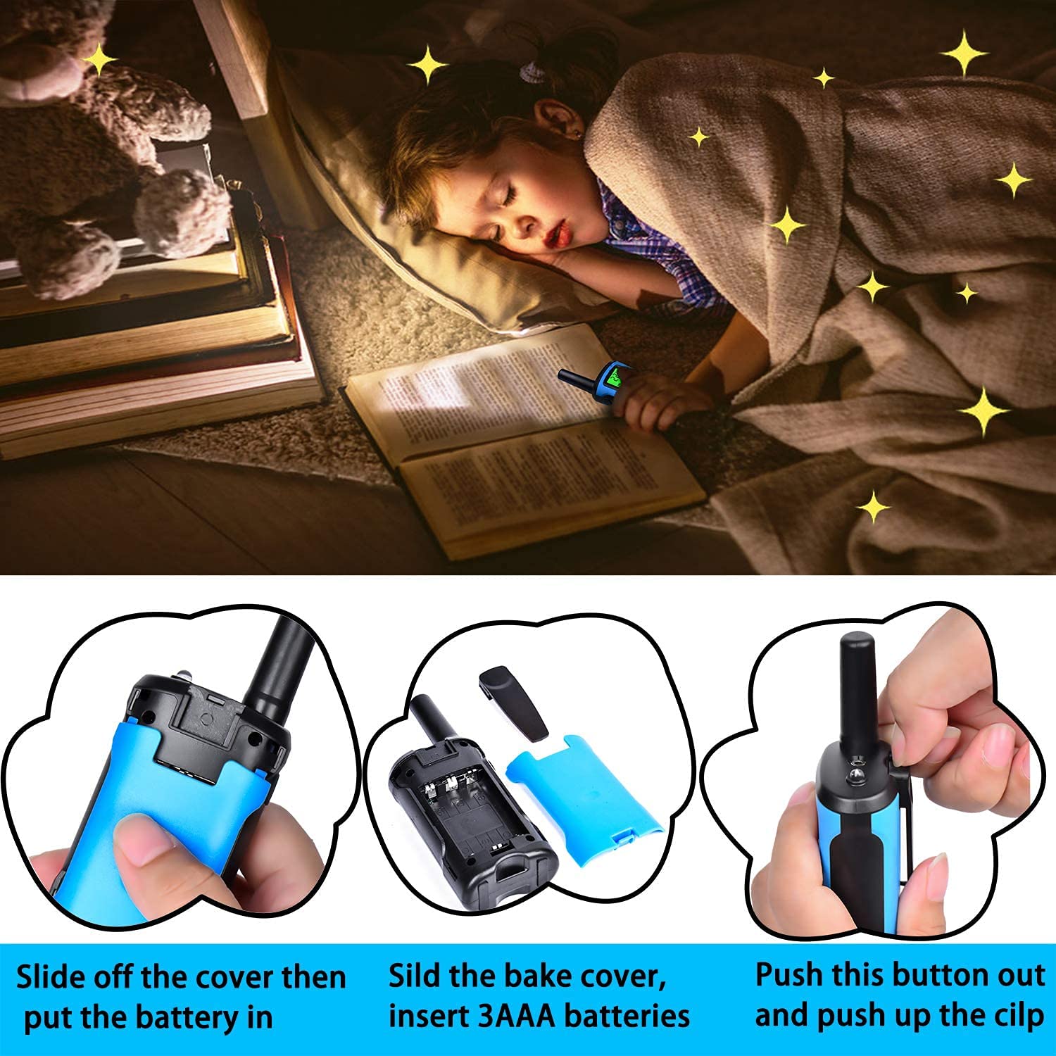 **Kids Walkie Talkies 3-Pack - 22 Channel 2-Way Radios with 3-Mile Range, LCD Backlit Flashlight - Best Gifts for Boys & Girls Ages 3-12 - Perfect for Outdoor Adventures, Camping, and Backyard Games**