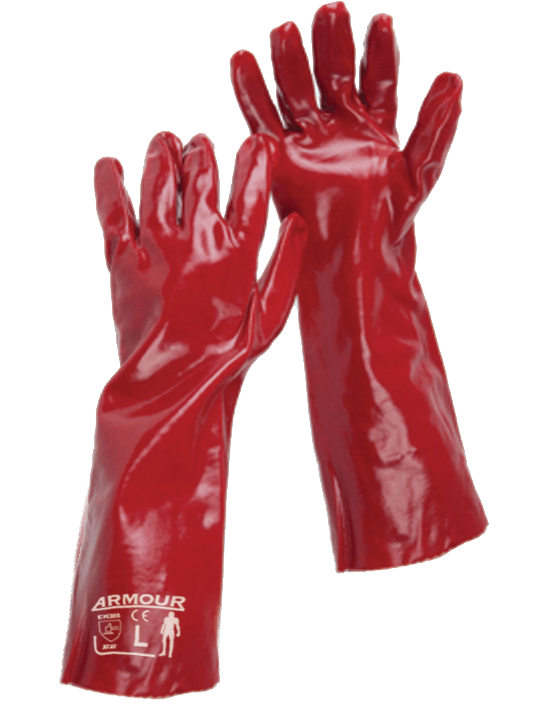 Armour Red PVC Gauntlet Gloves - Liquidproof, 45cm Long, 6 Pairs - Perfect for Dishwashing, Cleaning & Chemical Protection