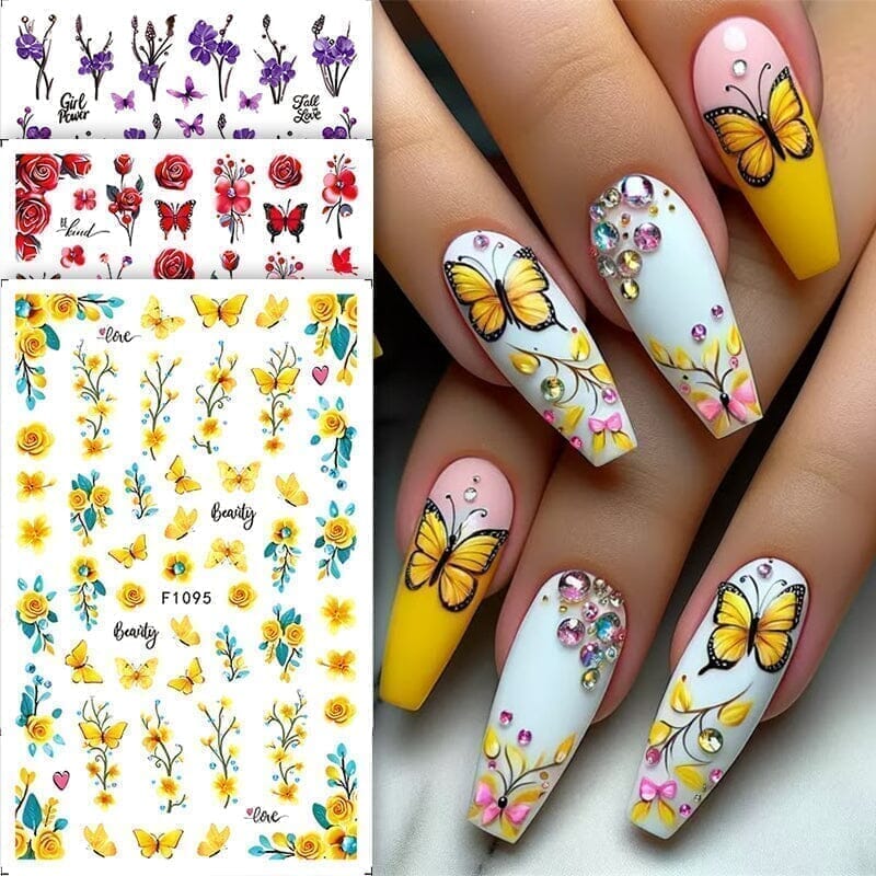 3D Blue Butterfly Flower Nail Stickers F1097 - DIY Nail Art Decals for Women, Perfect for Parties, Weddings & Special Occasions