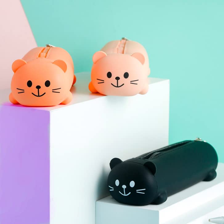 Homies Silicone Cute Panda Bear Mini Pencil Case - Cat Shaped Colorful Pouch Wallet for School & Office (2-Pack Random Colors) - Perfect for Students, Artists & Stationery Lovers