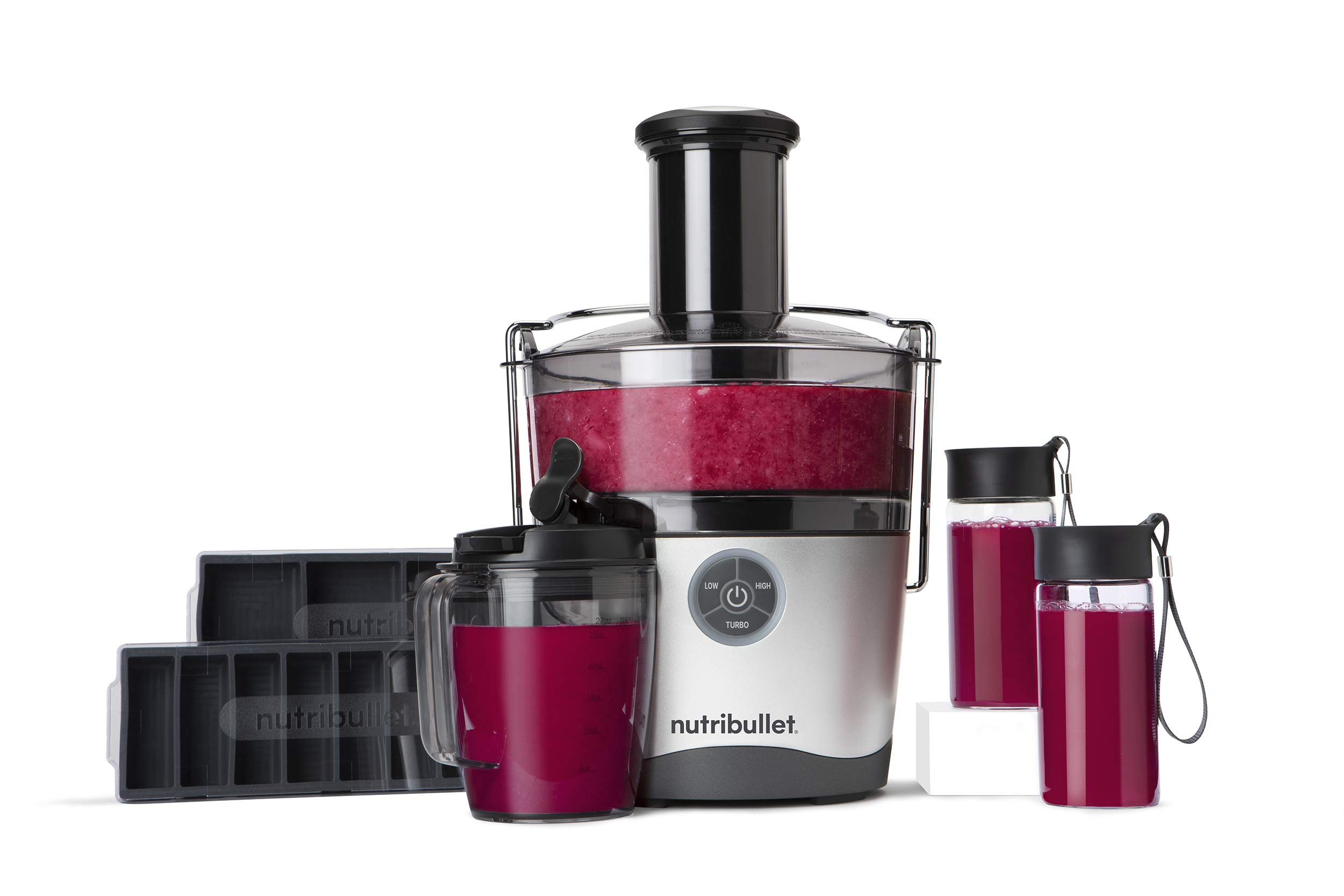 NutriBullet Juicer Pro 1000W High-Speed Centrifugal Juicer - 27oz (1.5L) Large Capacity for Fruits & Vegetables - Easy Clean & Quiet Operation - Perfect for Healthy Juicing, Detox & Breakfast Smoothies - Silver (Model NBJ50200)