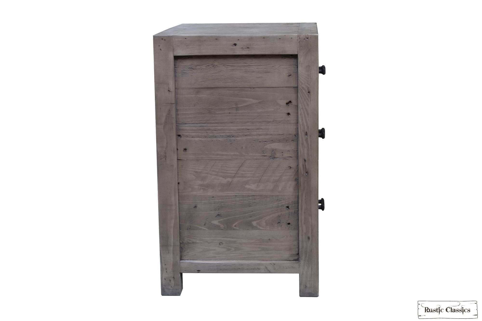 Whistler Grey Reclaimed Wood 3-Drawer Nightstand - Rustic Bedside Table for Bedroom, Living Room & Guest Room