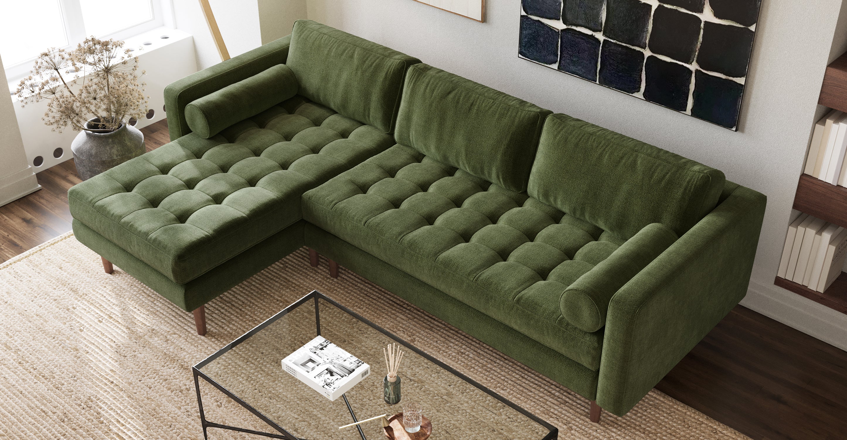 Napa Velvet Left Facing Sectional Sofa - Modern L-Shaped Couch with Soft Velvet Fabric, Comfortable Living Room Furniture for Small Spaces, Perfect for Apartments and Cozy Home Decor