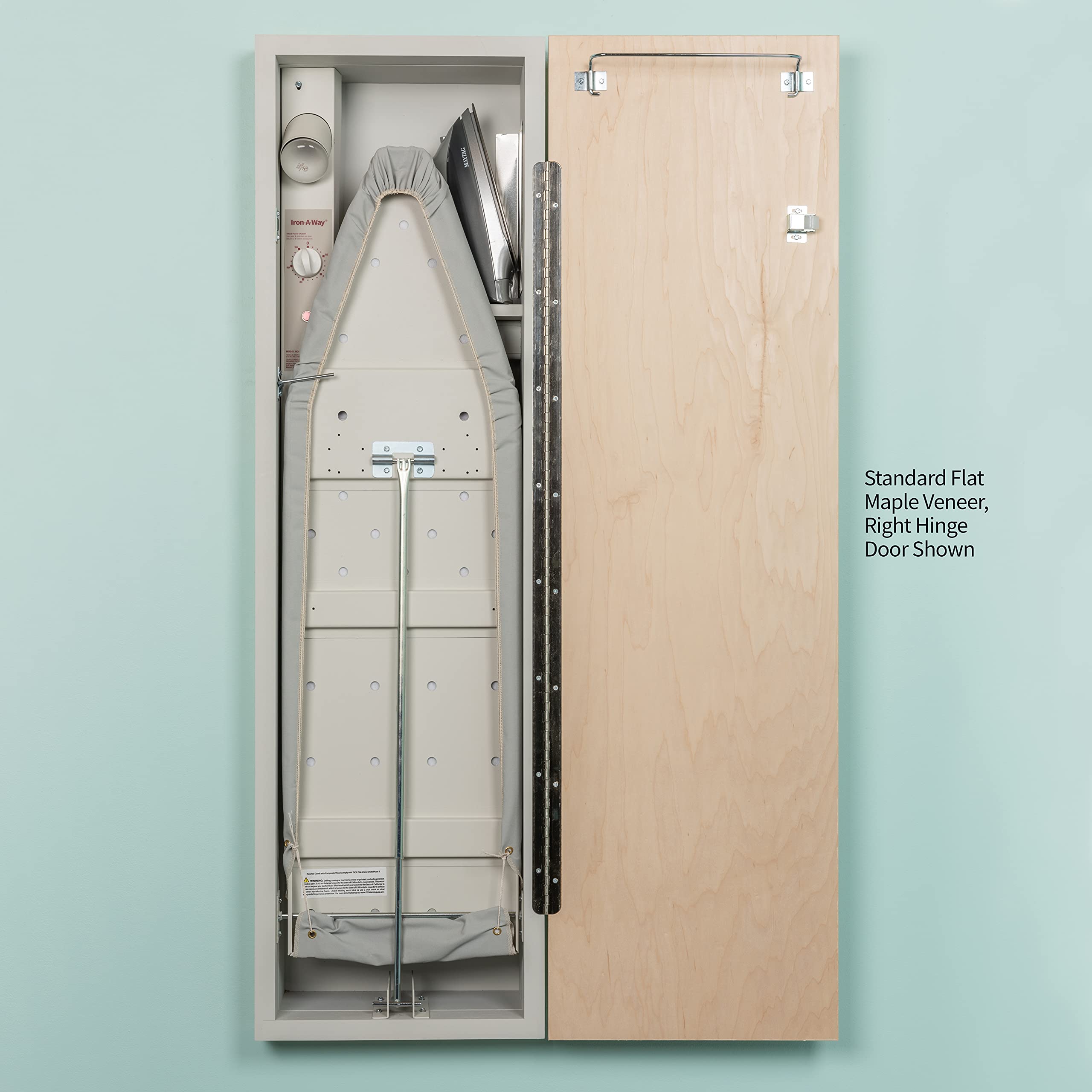 Built-In Ironing Center with 42 Inch Ironing Board | Electrical System & Hot Iron Storage | White Flat Door E42FWU | Perfect for Laundry Rooms & Home Organization