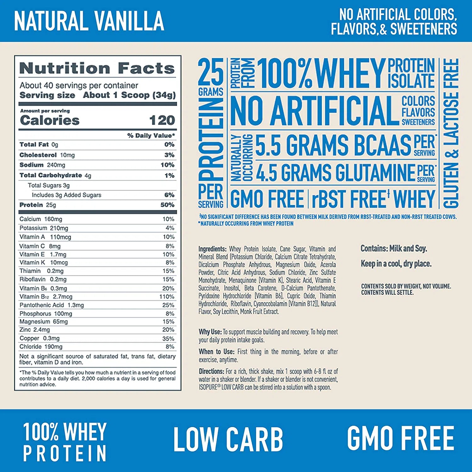 Isopure Low Carb Protein Powder - Natural Flavor | Keto Friendly Whey Protein Isolate for Weight Loss & Muscle Building | Perfect for Post-Workout Recovery & Healthy Lifestyle