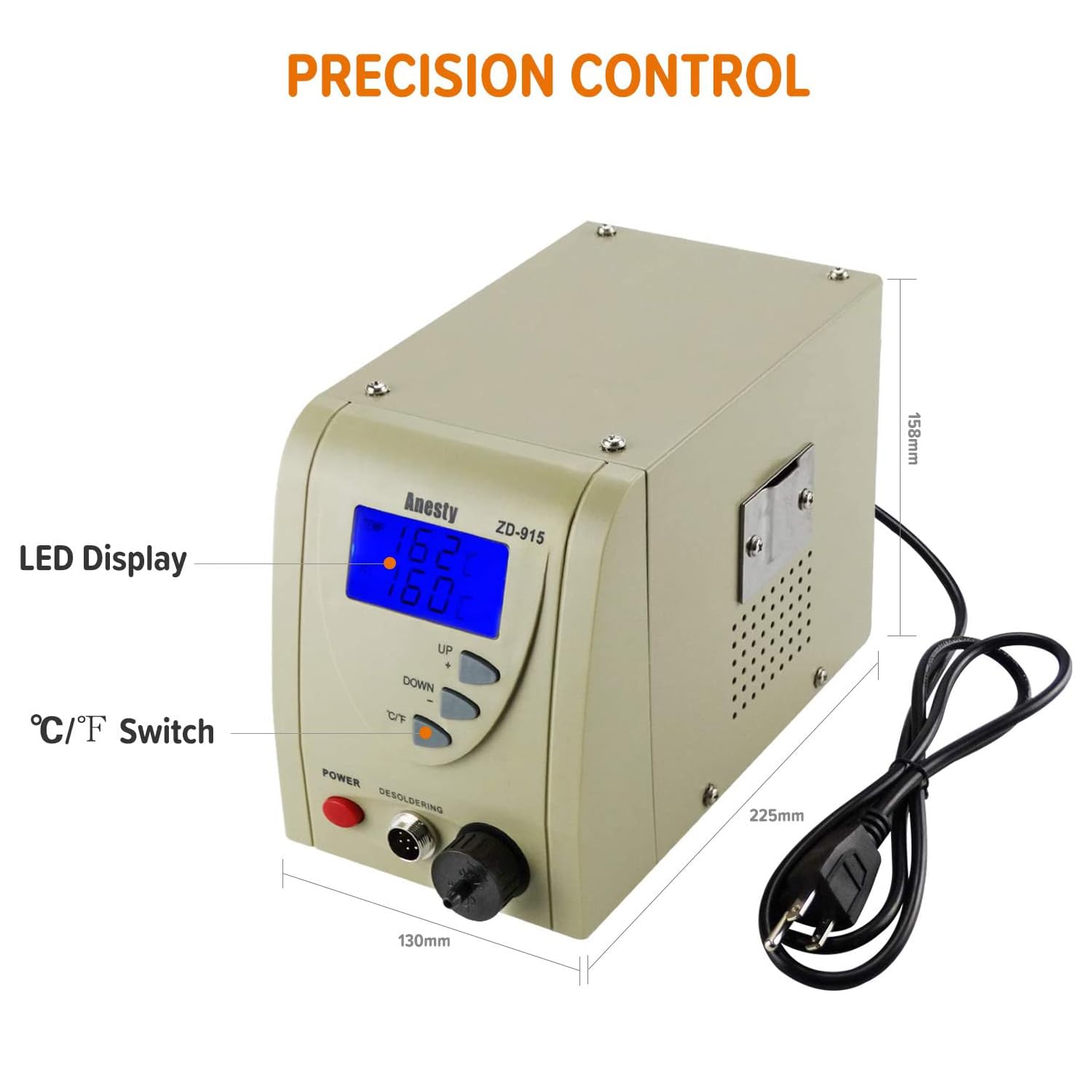 Anesty ZD-915 Professional Digital Vacuum Desoldering Station with Built-in Pump - High Precision Soldering Iron Gun for PCB Repair, Electronics Rework & Circuit Board Maintenance