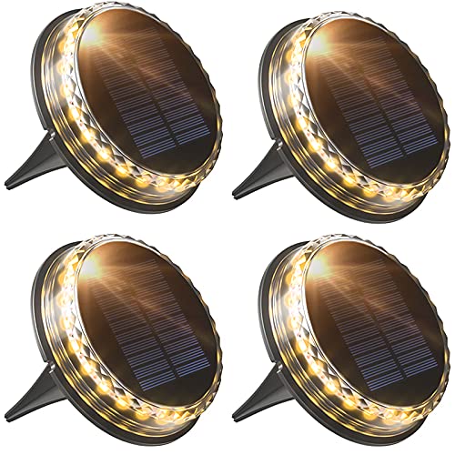 EK ENNOKING Solar Ground Lights - 4 Power LED Waterproof Solar Disk Lights with Wide Solar Panel, Easy Install In-Ground Solar Lights for Yard, Deck, Lawn, Patio & Pathway | Outdoor Landscape Lighting for Garden, Walkway & Driveway