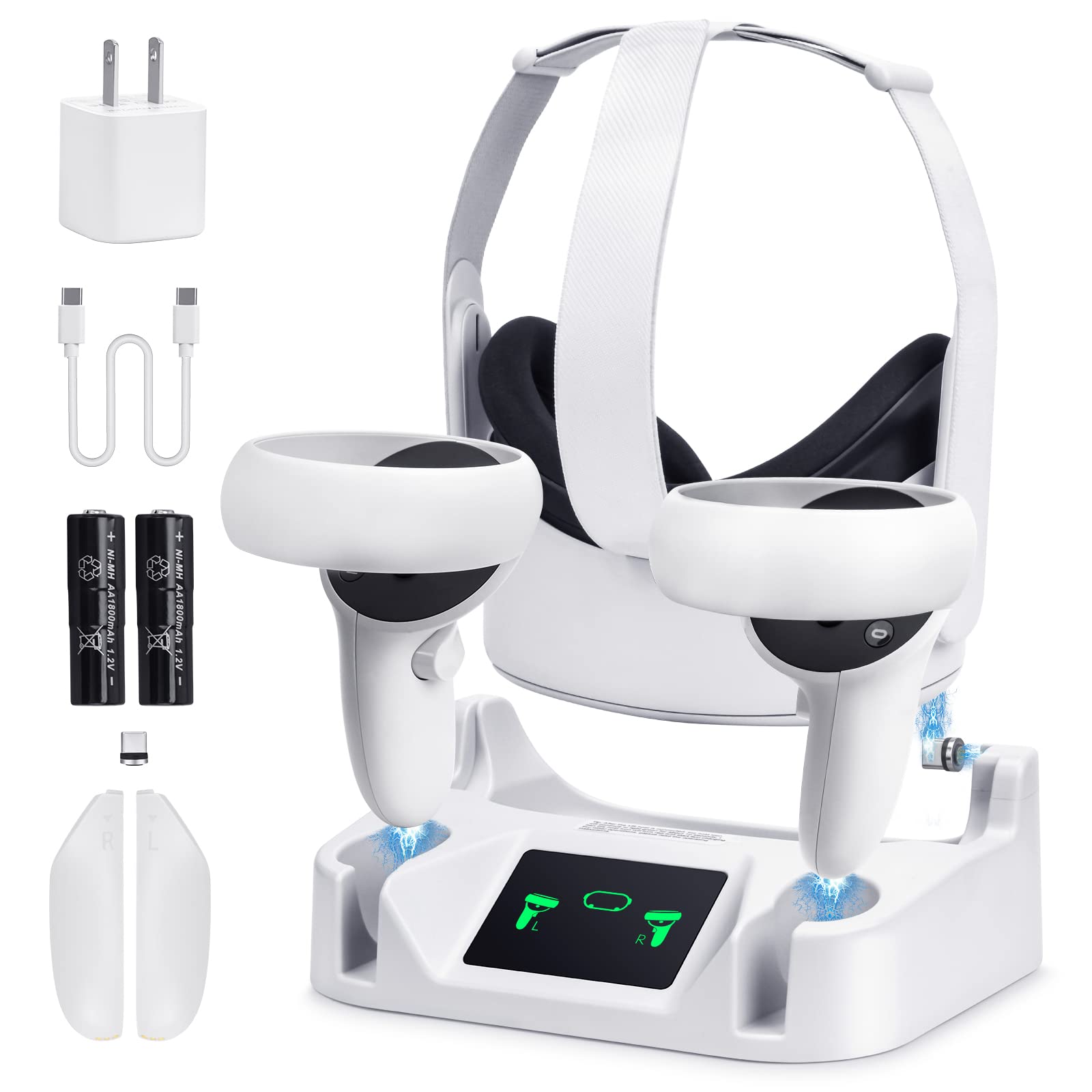 Meta Quest 2 Charging Dock with 2 Rechargeable Batteries - VR Charging Station for Oculus Quest 2 Headset & Controllers - Includes USB-C Charger & Elite Strap Battery Support - Perfect for Gaming, VR Entertainment & Extended Play Sessions