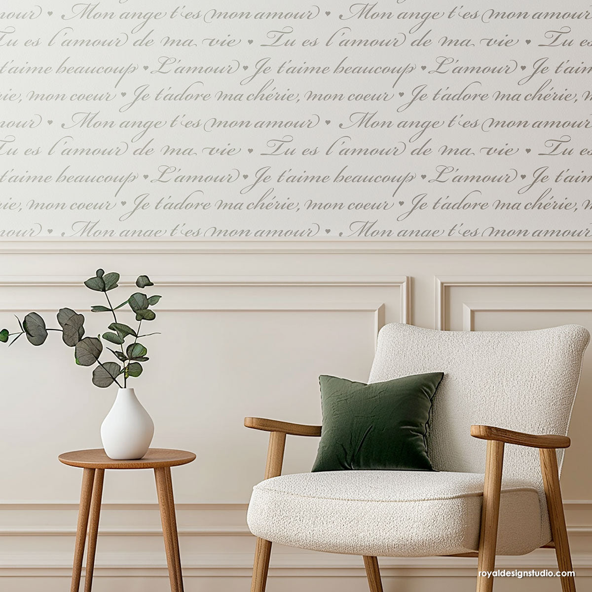 French Love Letters Wall Stencil - Romantic Parisian Decor Stencil for DIY Home Decor, Wedding, Nursery & Bedroom Wall Painting