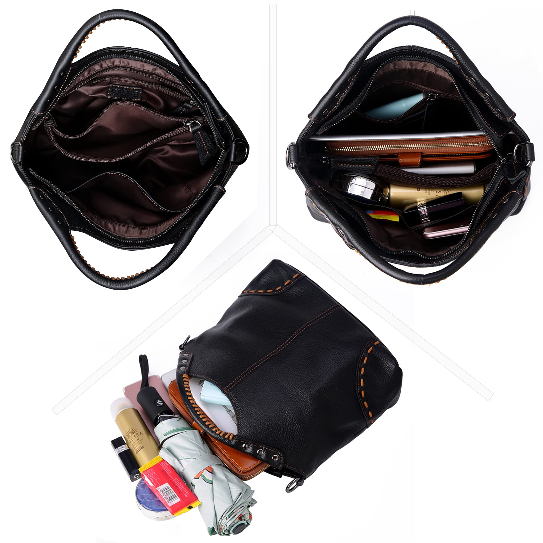HESHE Genuine Leather Satchel Crossbody Bag for Women - Stylish Designer Tote Purse with Multiple Compartments & Top Handle - Perfect for Work, Travel & Everyday Use