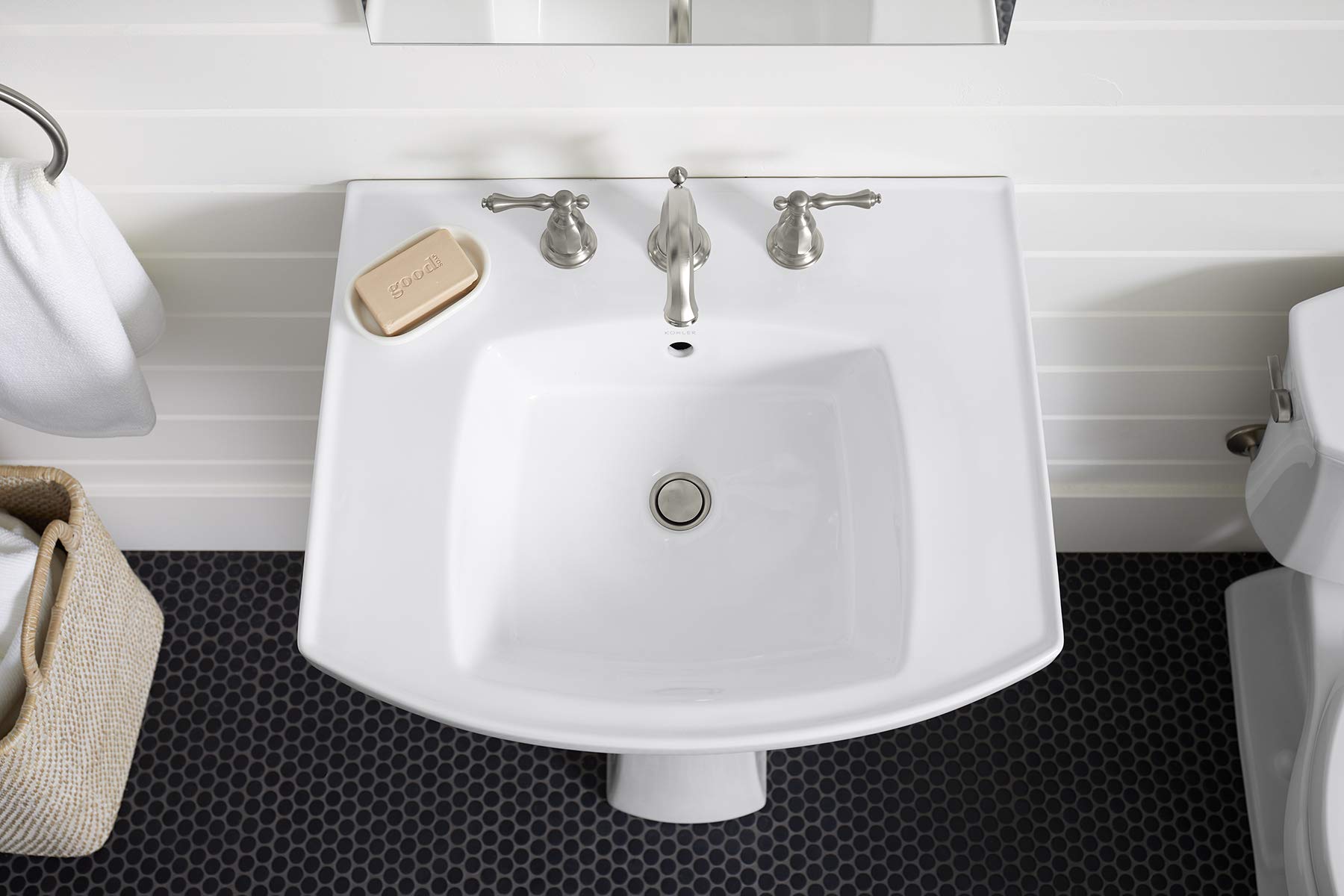 Kohler Kelston Pedestal Bathroom Sink with 8-Inch Centerset Faucet Holes - Modern Vanity Sink for Powder Rooms & Guest Bathrooms