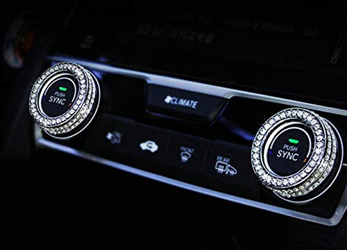 3D Rhinestone Car Interior Trim Bling Accessories for Honda Civic/Accord - Silver AC Knob Covers (2pc) | Luxury Dashboard Decor & Gift for Car Enthusiasts