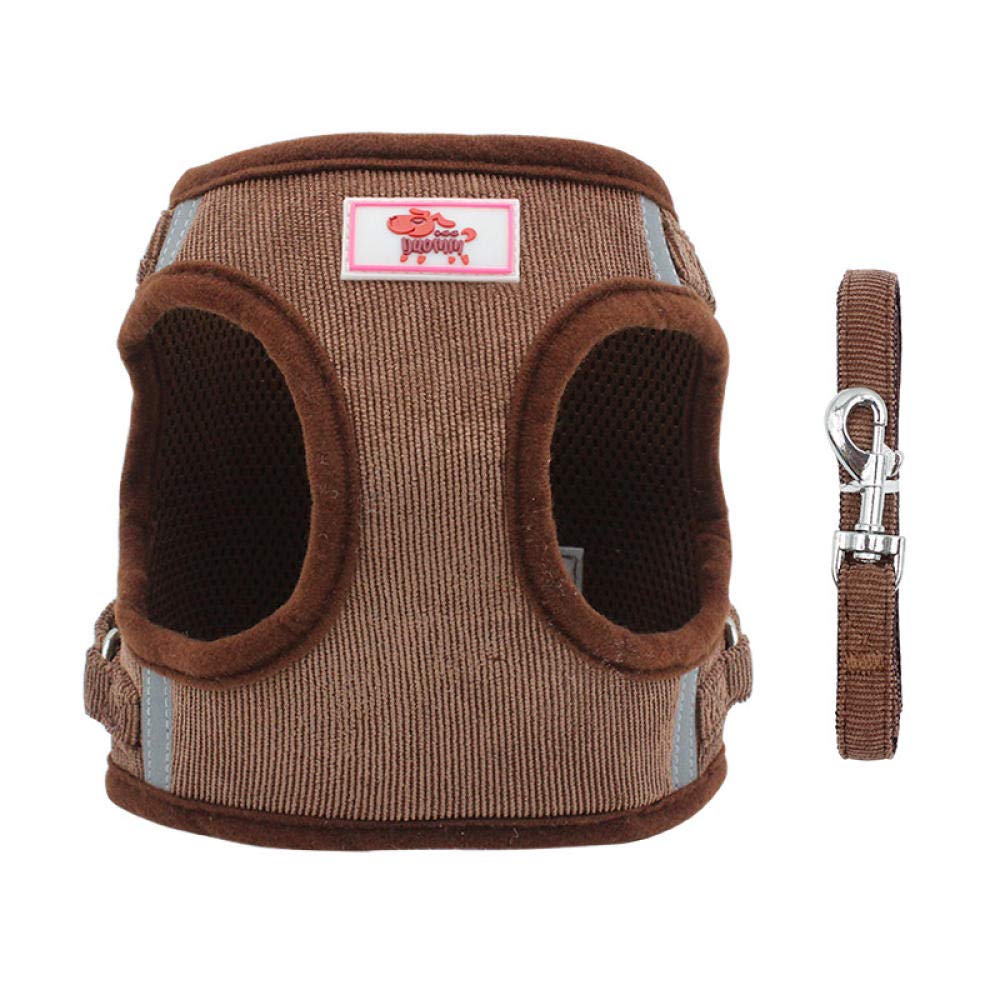 Adjustable No Pull Dog Harness Set with Leash - Corduroy Breathable Reflective Step-in Vest for Small Dogs, Puppies & Cats - Perfect for Outdoor Training, Running & Walks (Brown, XS)
